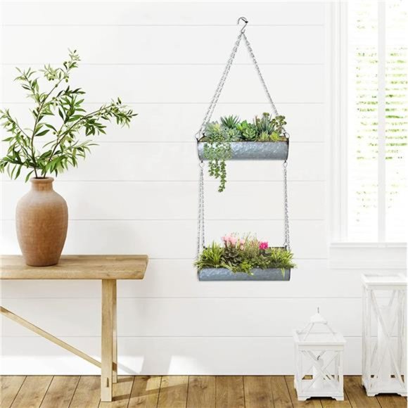 Galvanized Metal Farmhouse Wall Hanging Planter, Plant Holders Indoor - Picture 5 of 7